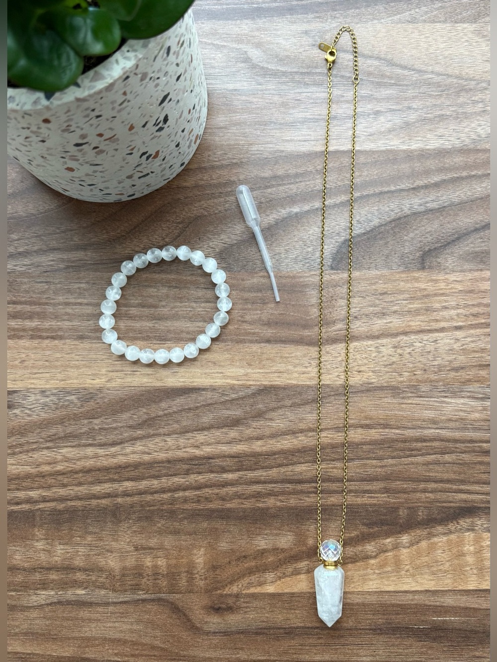 Crystal Vial Pendant Necklace with Liquid Dropper